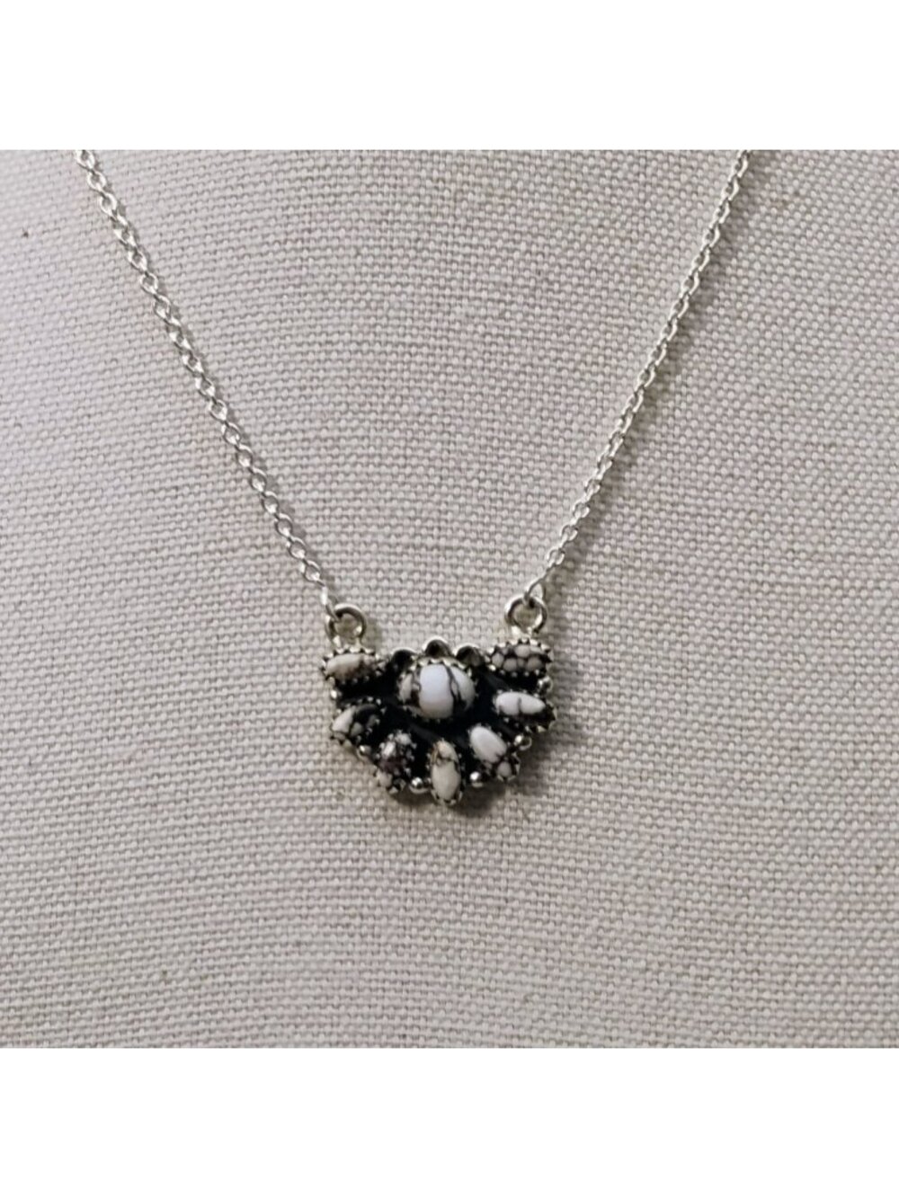 Southwest Sterling Silver Wild Horse Jasper Cluster Pendant Necklace